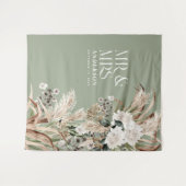 Hochzeit Mr. und Mrs. Pampas Gras modern elegant Wandteppich (Vorderseite (Horizontal))