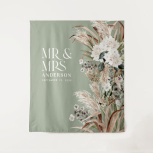 Hochzeit Mr. und Mrs. Pampas Gras modern elegant Wandteppich