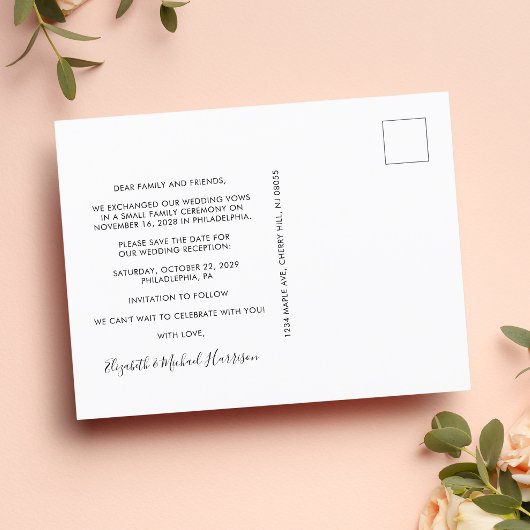 Hochzeit nach dem Party Foto Empfang Save the Date Ankündigungspostkarte