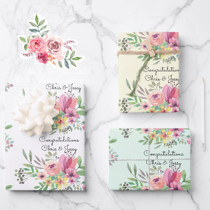 Hochzeit Namen hinzufügen Floral Watercolor 3 Schö Geschenkpapier Set