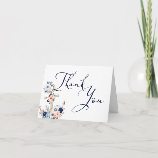 Hochzeit Nautical Anchor Navy Blue Peach Vielen Da Dankeskarte (Vorderseite)