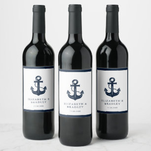 Hochzeit Nautisch Marineblau Benutzerdefinierter B Weinetikett