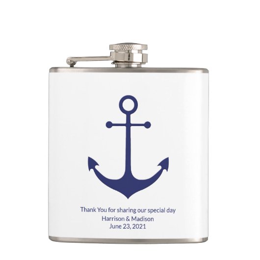 Hochzeit nautische Anker Marine blaue Gefälligkeit Flachmann (Vorderseite)