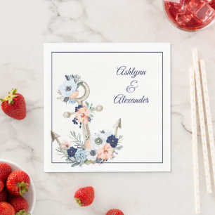 Hochzeit Nautische Anker-Marine Peach Blumennamen Serviette