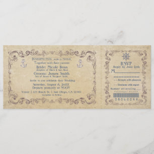 Hochzeit nautische Vintage-Kreuzfahrt-Ticket-Einla Einladung