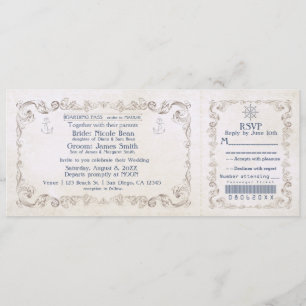 Hochzeit nautische Vintage-Kreuzfahrt-Ticket-Einla Einladung