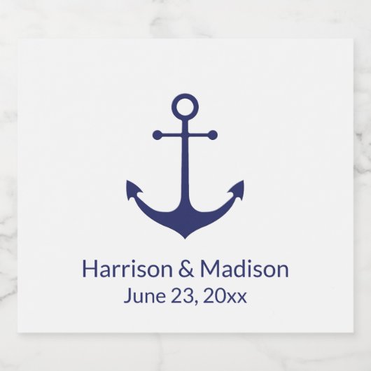 Hochzeit nautischer Anker blau weiß elegant Alkoholflaschenetikett (Einzelnes Label)