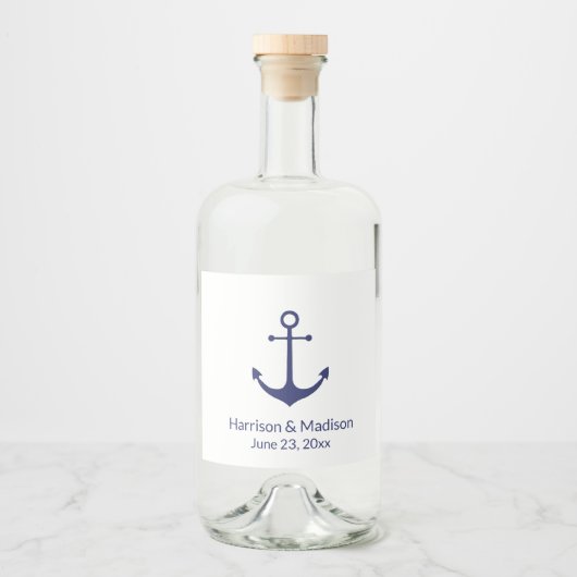Hochzeit nautischer Anker blau weiß elegant Alkoholflaschenetikett (Vorderseite)