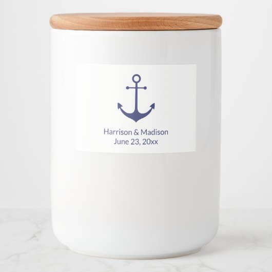 Hochzeit nautischer Anker blau weiß elegant Lebensmitteletikett (Vorderseite)