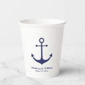 Hochzeit nautischer Anker Marine blaue weiße Bezei Pappbecher (Vorderseite)