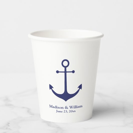 Hochzeit nautischer Anker Marine blaue weiße Bezei Pappbecher (Vorderseite)