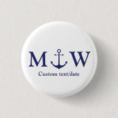 Hochzeit nautischer Ankermarineblau-Monogramm-Favo Button (Vorderseite)