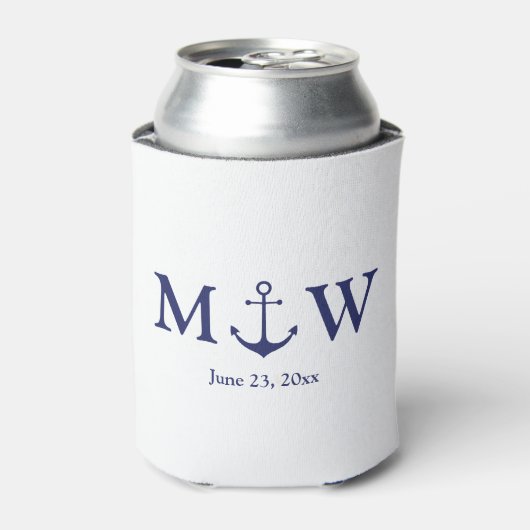 Hochzeit nautischer Ankermarineblau-Monogramm-Favo Dosenkühler