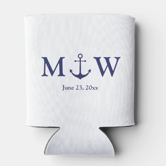 Hochzeit nautischer Ankermarineblau-Monogramm-Favo Dosenkühler (Rückseite)