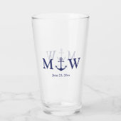 Hochzeit nautischer Ankermarineblau-Monogramm-Favo Glas (Rückseite)