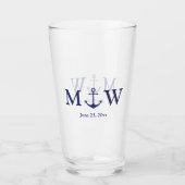 Hochzeit nautischer Ankermarineblau-Monogramm-Favo Glas (Vorderseite)