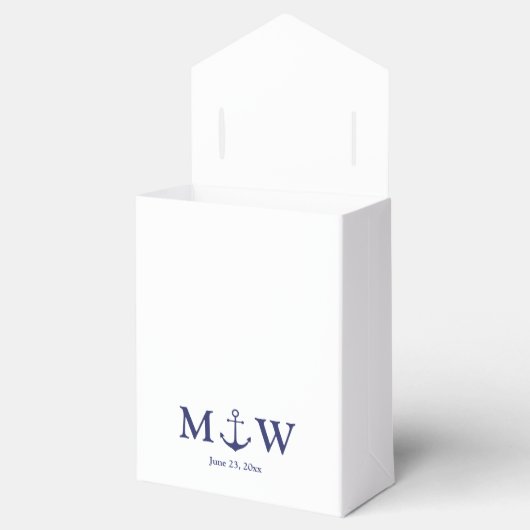 Hochzeit nautischer Ankernacht blaues Monogramm Geschenkschachtel (Geöffnet)