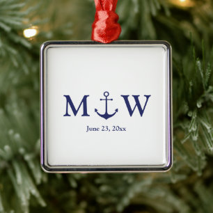 Hochzeit nautischer Ankernacht blaues Monogramm Ornament Aus Metall