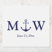 Hochzeit nautischer Ankernacht blaues weißes Monog Alkoholflaschenetikett (Einzelnes Label)