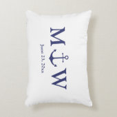 Hochzeit nautischer Ankernacht blaues weißes Monog Dekokissen (Vorderseite(Vertikal))