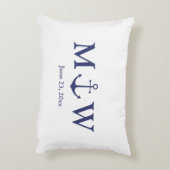 Hochzeit nautischer Ankernacht blaues weißes Monog Dekokissen (Rückseite(Vertikal))