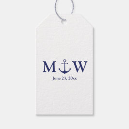 Hochzeit nautischer Ankernacht blaues weißes Monog Geschenkanhänger