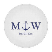 Hochzeit nautischer Ankernacht blaues weißes Monog Schneidebrett (Vorderseite)