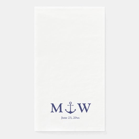 Hochzeit nautischer Ankernacht blaues weißes Monog Serviette (Vorderseite)