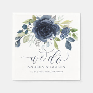Hochzeit Navy Blau Wasserfarbe Bouquet Wir heirate Serviette