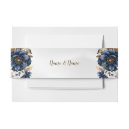 Hochzeit Navy Blau Weiß Golden Blumen Silber Einladungsbanderole