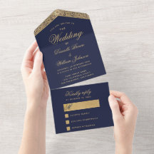 Hochzeit Navy Blue Gold Elegante Script Vintag