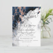 HOCHZEIT | Navy Blue Rose Gold Geode Watercolor (Stehend Vorderseite)