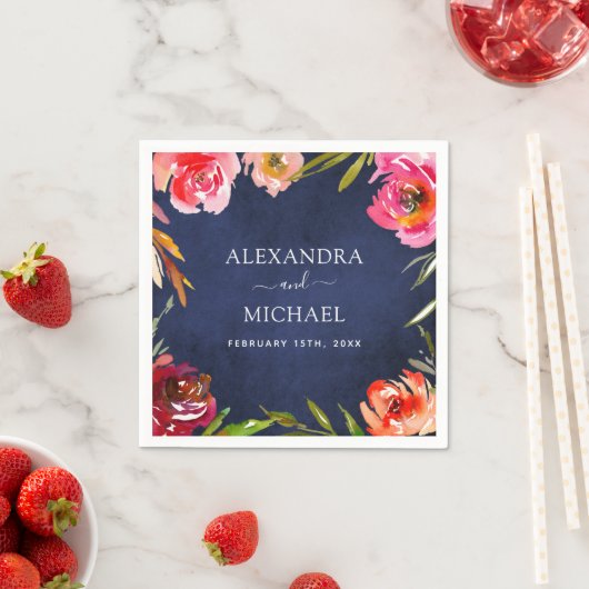 Hochzeit Navy Blume Elegante Wasserfarbe Serviette (Beispiel)