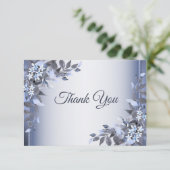Hochzeit Navy Blütenblume Silber Elegant Dankeskarte (Stehend Vorderseite)