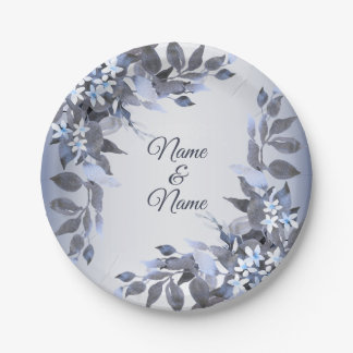 Hochzeit Navy Blütenblume Silbergraues Party Elega Pappteller
