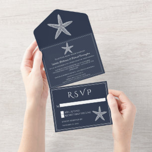 Hochzeit Navy Starfish All In One Einladung