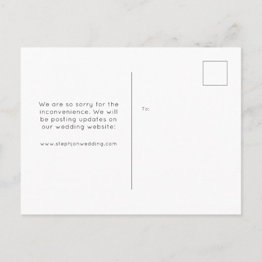 Hochzeit Neues Datum das Gleiche wie alles andere  Ankündigungspostkarte (Rückseite)