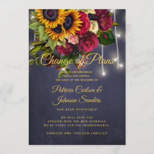 Hochzeit neues Datum Sonnenblumen und Rosen Ankünd Einladung