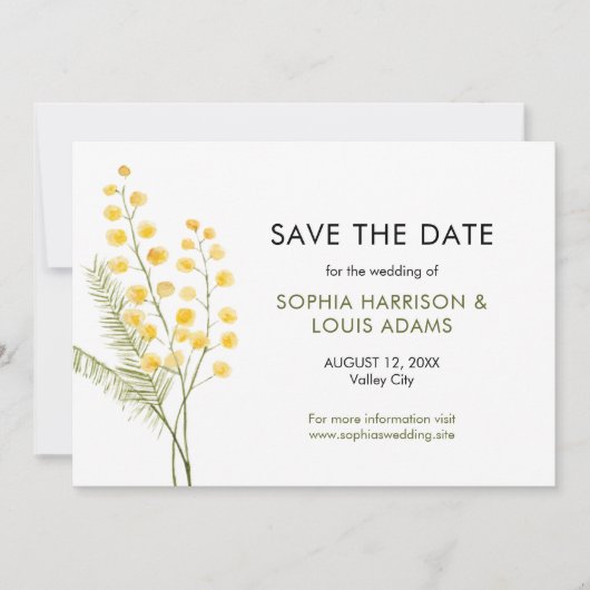 Hochzeit niedlicher Mimosa-Blume Save The Date (Vorderseite)