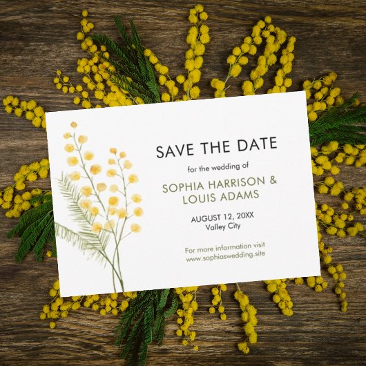 Hochzeit niedlicher Mimosa-Blume Save The Date