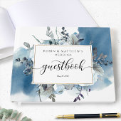 Hochzeit oder andere, blaue Wasserfarbe und Blumen Gästebuch