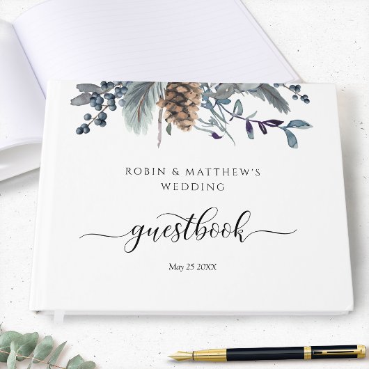 Hochzeit oder andere, Elegant Navy Blue Rustic Flo Gästebuch