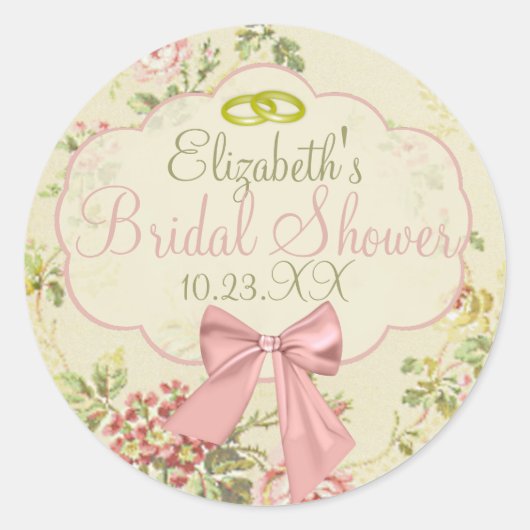 Hochzeit oder Brautparty mit Vintagem Blumenmuster Runder Aufkleber (Vorderseite)