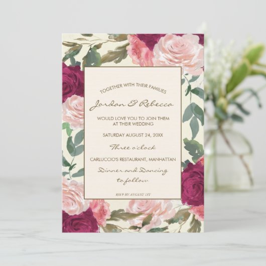 Hochzeit oder Dusche in Burgund Einladung (Stehend Vorderseite)