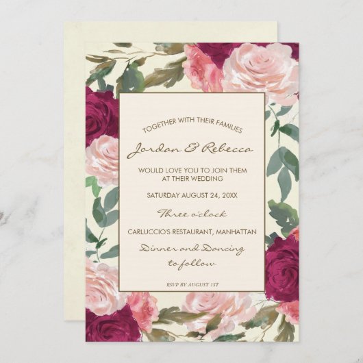 Hochzeit oder Dusche in Burgund Einladung (Vorne/Hinten)