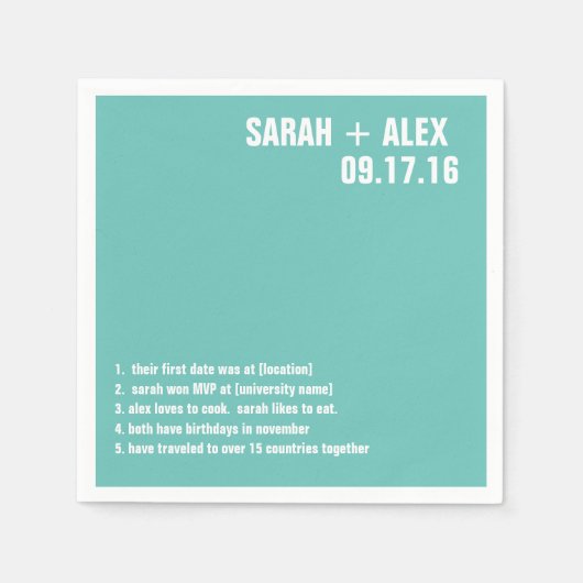 Hochzeit oder Dusche Spaß Fakten Cocktail Napkin Serviette (Vorderseite)