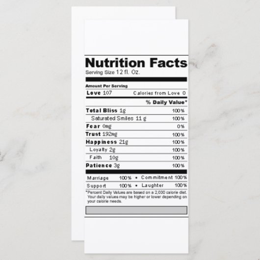 Hochzeit oder Jubiläum Süßes Funny Nutrition Label (Vorne/Hinten)