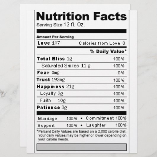 Hochzeit oder Jubiläum Süßes Funny Nutrition Label (Vorne/Hinten)