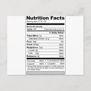 Hochzeit oder Jubiläum Süßes Funny Nutrition Label Karte