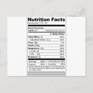 Hochzeit oder Jubiläum Süßes Funny Nutrition Label Postkarte